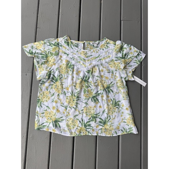 Counterparts Women Yellow Floral Top Summer Resort Lightweight XL - Picture 7 of 7